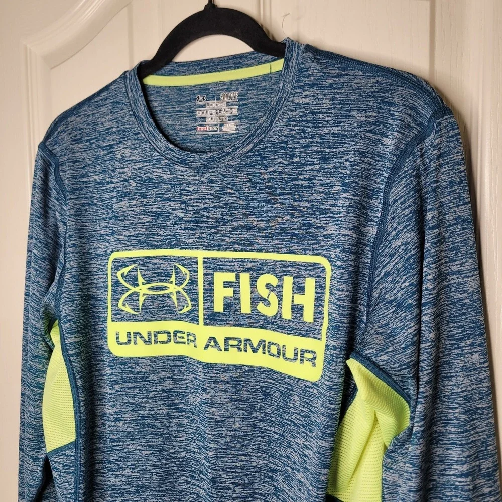 Under Armour Fishing Long Sleeve Heat Gear Shirt Blue/Green Mens Sz Small Vented
